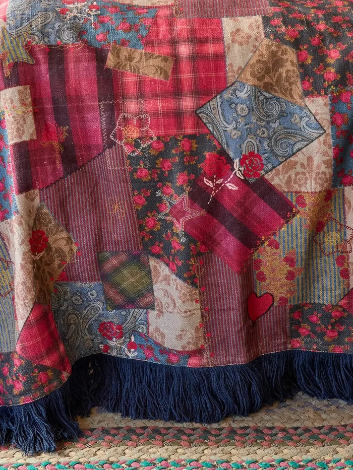 Boho Fringe Bedspread - Aspen Patchwork Burgundy-view 3