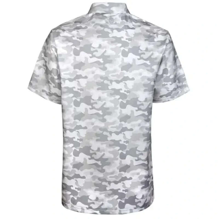 Back view of the Camo Cool-Stretch Golf Shirt in white camouflage pattern, designed for modern performance.