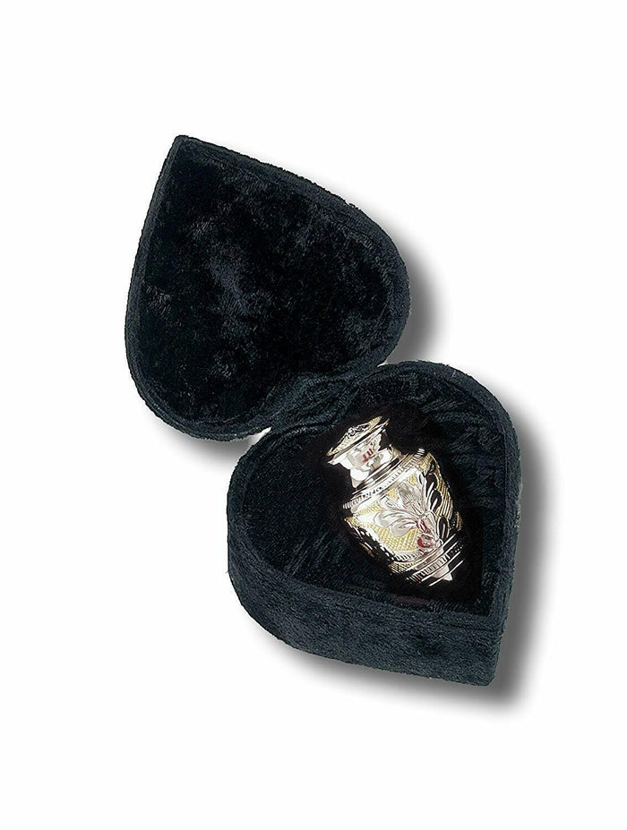 Classic Silver/Gold Keepsake Brass Cremation Urn with Velvet Heart Case 3 Inches