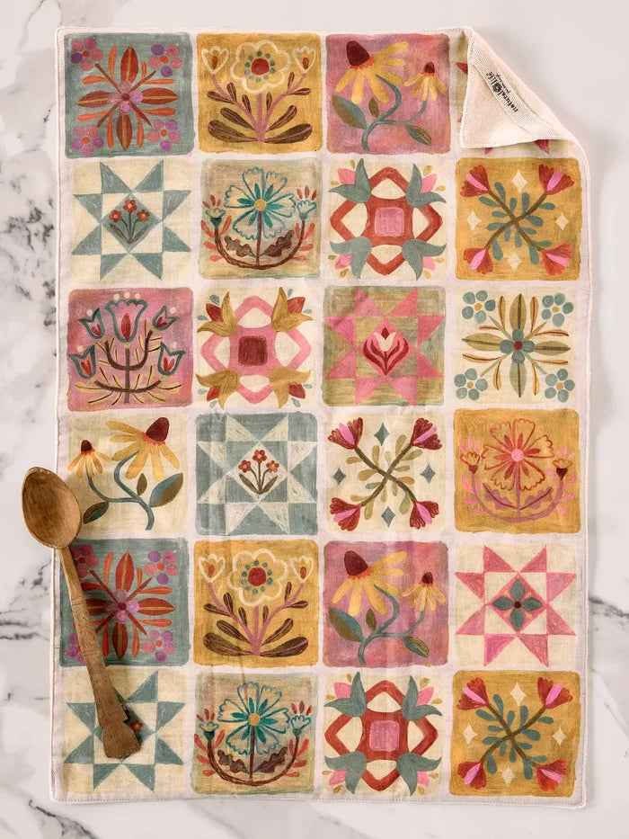 Cotton Dish Towel - Folk Quilt Patchwork Cream-view 3
