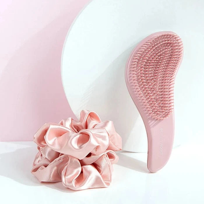 Detangling Brush & Satin Scrunchie Gift Set - 3pcs