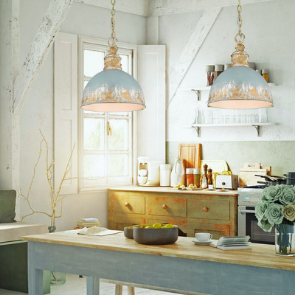 Pendant Golden Lighting 0809-M VG-TEAL Allison Distressed Antique Teal Metal Pendant Golden Lighting