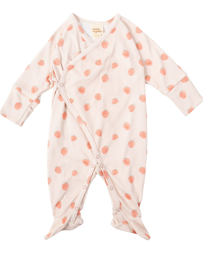 GOTS Organic Cotton Baby Wrap Sleepsuit – Strawberry Spark - Wooly Organic