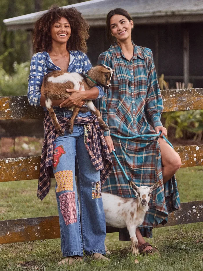 Hailee Maxi Dress - Teal Camel Plaid-view 7