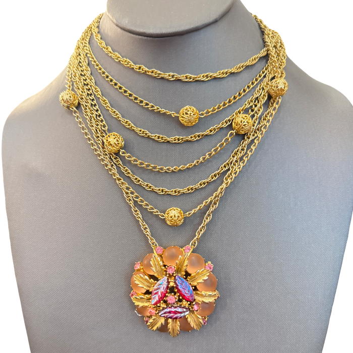 Made in the Deep South | 1950s Jeweled Leaf & Layered Chain Necklace