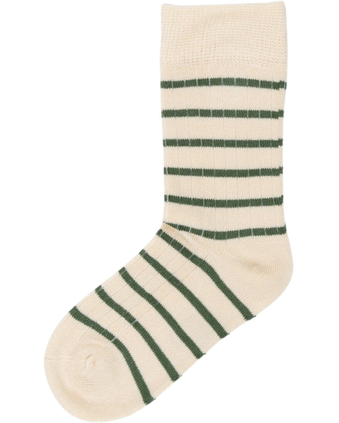 MiniPop Bamboo Stripe Socks – Emerald Green & Off White Kids Socks - MiniPop