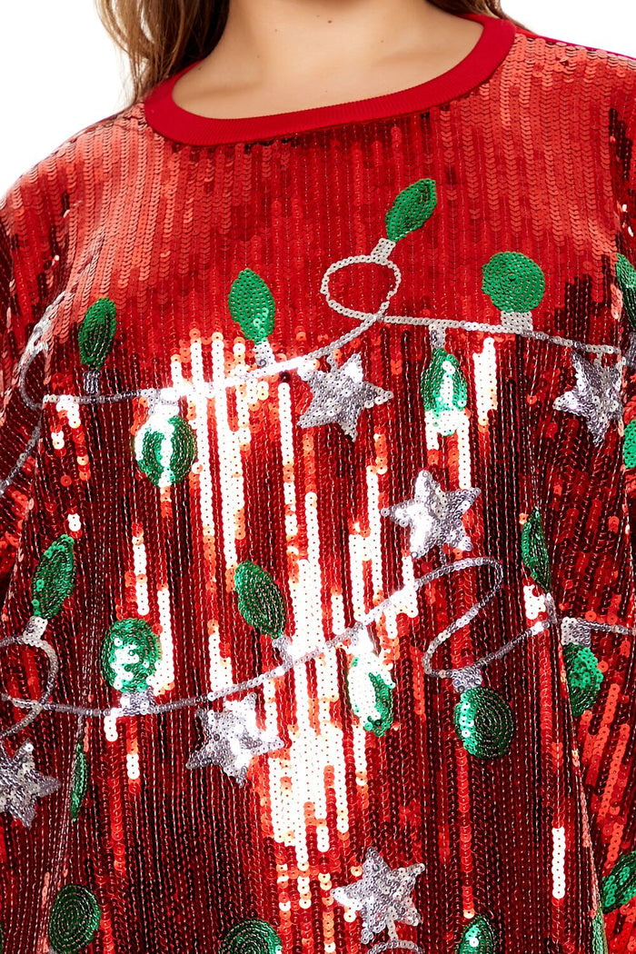 Plus Size Sequin Christmas Lights T-Shirt Dress