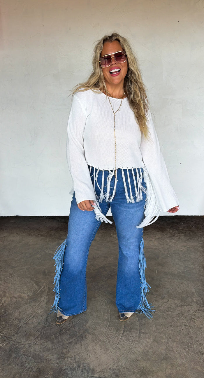 PREORDER: On the Fringe Flare Jeans // ETA mid–late December — image 08