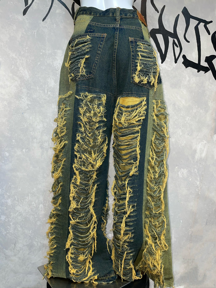 Remake Vintage Jeans (Ripped-Yellow) 33” #REJYE01