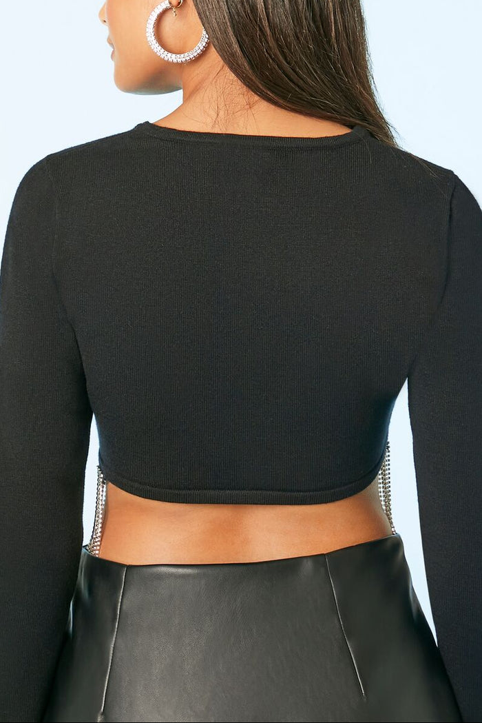 Rhinestone-Fringe Crop Top