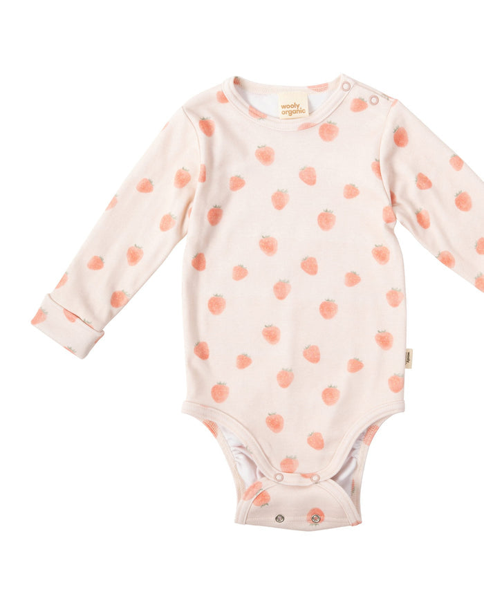 Strawberry Spark GOTS Organic Cotton Long Sleeve Baby Bodysuit - Wooly Organic