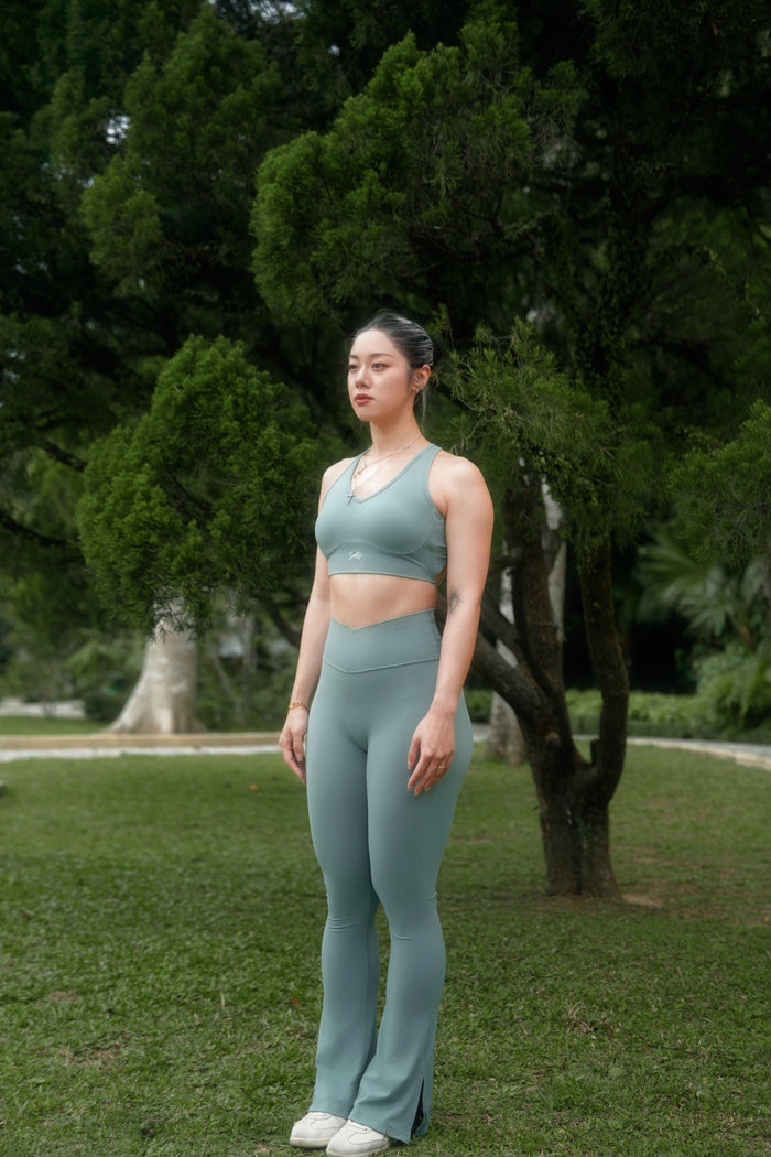 V-cut Flare Tights | Dark Cyan