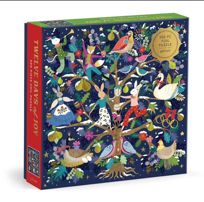 12 Days of Joy 500-piece Christmas foil puzzle by Flora Waycott