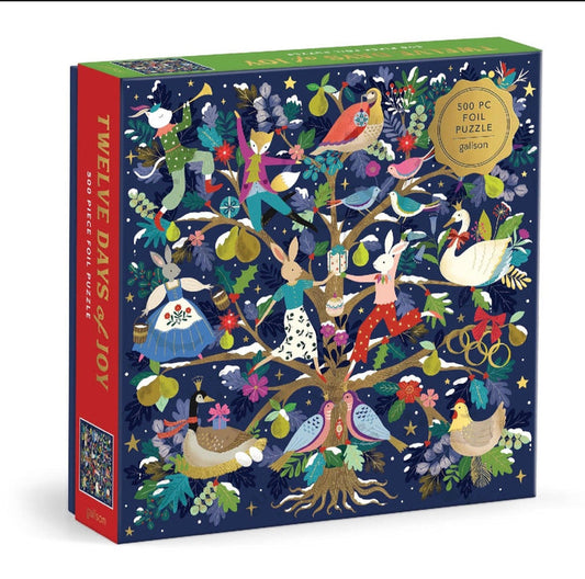 12 Days of Joy 500-piece Christmas foil puzzle by Flora Waycott