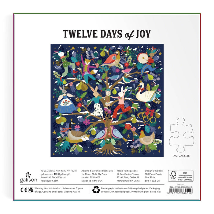 Completed 12 Days of Joy holiday puzzle with colorful Twelve Days of Christmas artwork