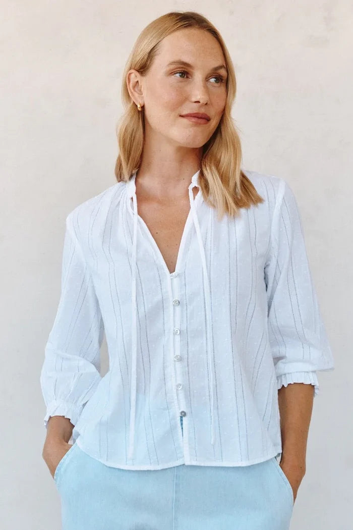 3/4 Sleeve Tie Neck Blouse Tops Bella Dahl