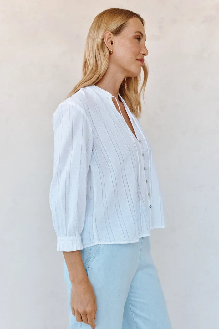 3/4 Sleeve Tie Neck Blouse Tops Bella Dahl