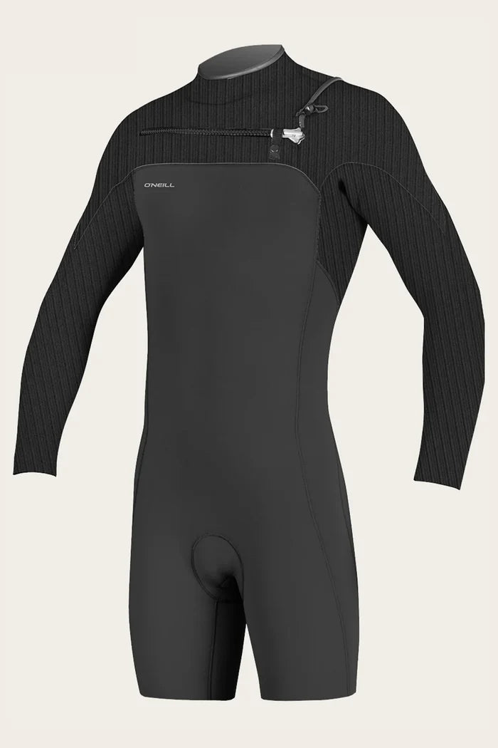 O'Neill Hyperfreak 2mm L/S Spring wetsuit, black men’s chest zip shorty size S