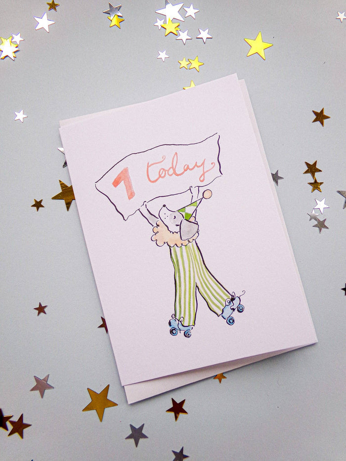 7th Birthday Rollerblading Dog Card – Happy 7th Birthday Greeting Card - La La Lu