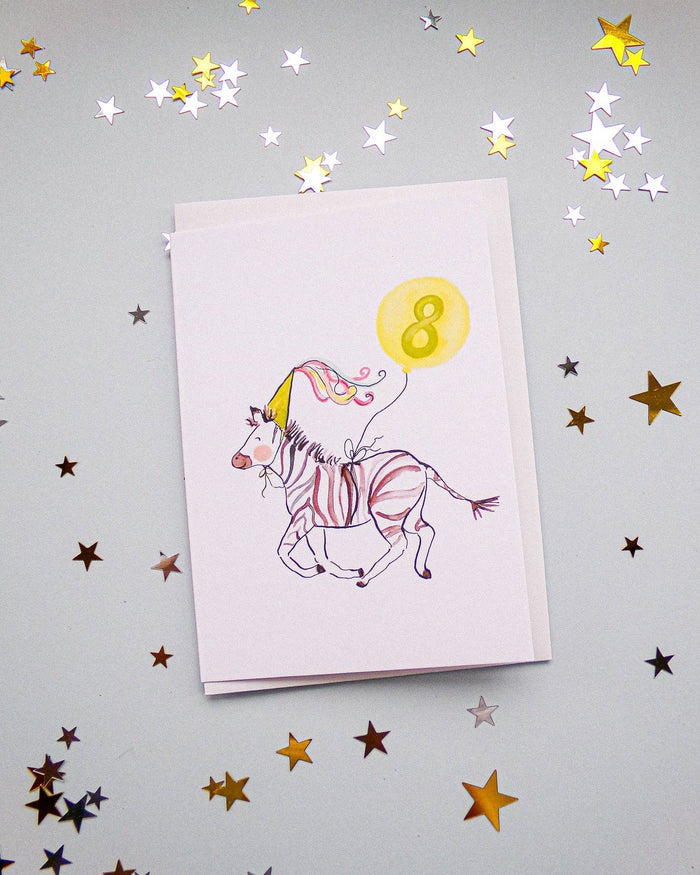 8th Birthday Zebra Card – Happy 8th Birthday Greeting Card - La La Lu