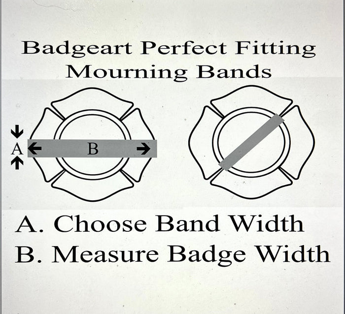 Badgeart's Perfect Fitting ¼ inch to 2" Flat Back Mourning Bands Custom Cut Welded Bands. Badgeart fits your badges and insignia from 1/2" to several inches. Choose these perfect fitting flat back mourning band for wallet, velcro attached embroidered and Flex badges.