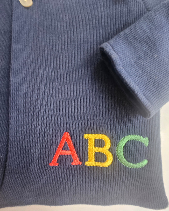 ABC Embroidered Pima Cotton Baby Cardigan - Navy - The Little Learners Collection - The Blue Zebra