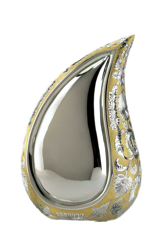 Adult Size, Tear Drop Shaped Solid Brass Funeral Cremation Urn, 170 Cubic Inches