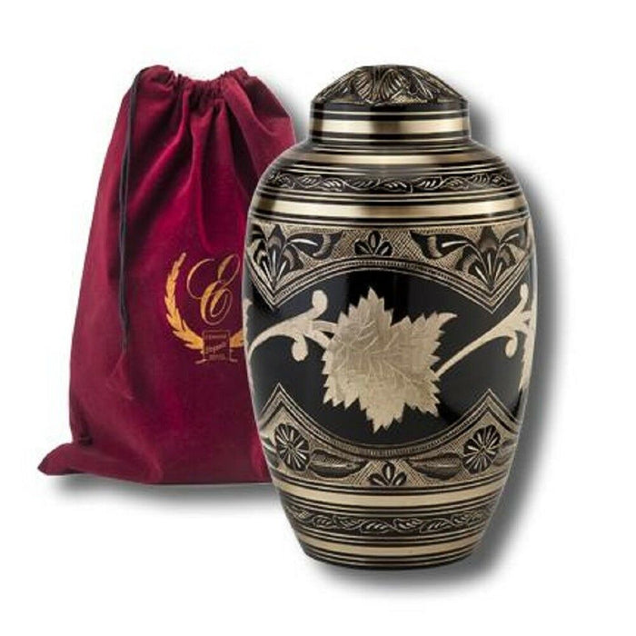 Adult/Large, Black Toledo Solid Brass Funeral Cremation Urn For Ashes W. Pouch