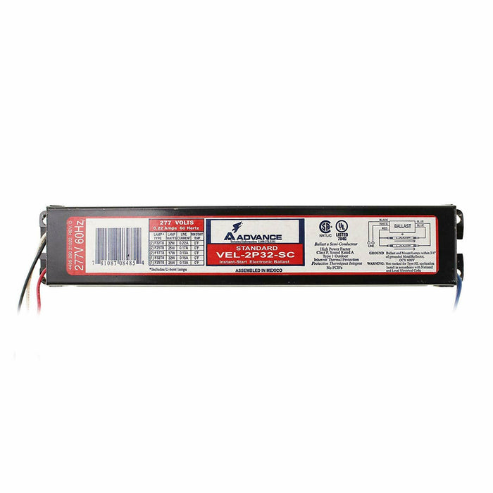 T8 Electronic Flourescent Ballast Advance VEL-2P32-SC Fluorescent Electronic Ballast, 2 Lamp,F32T8, 32W T8, 277V Advance
