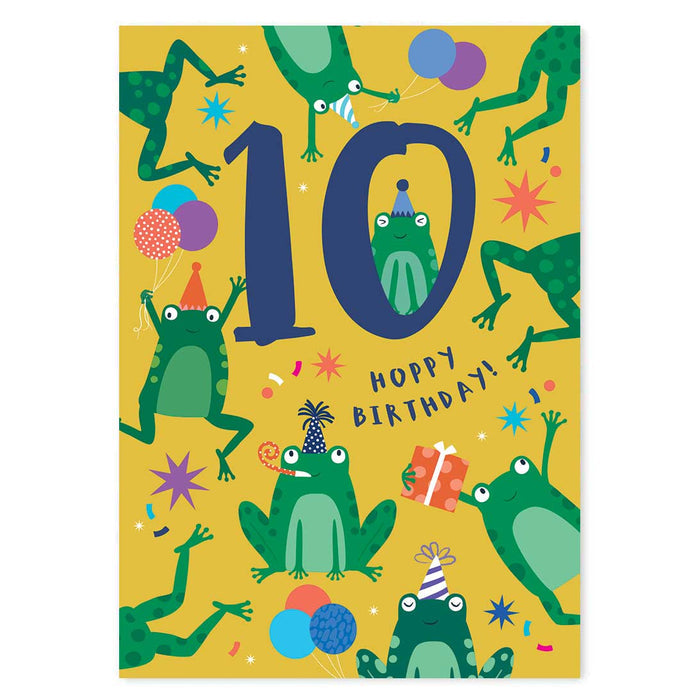 Age 10 Frogs Birthday Card – Hoppy Birthday Kids Card - Klara Hawkins