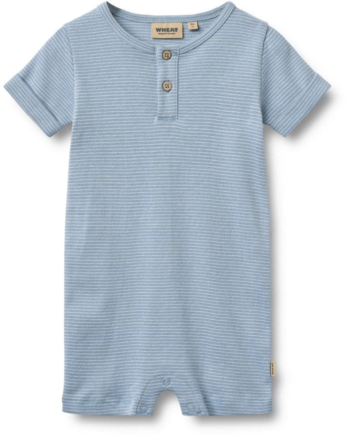 Alfred Short Sleeve Organic Cotton Jumpsuit - Striped Baby Jumpsuit - Wheat