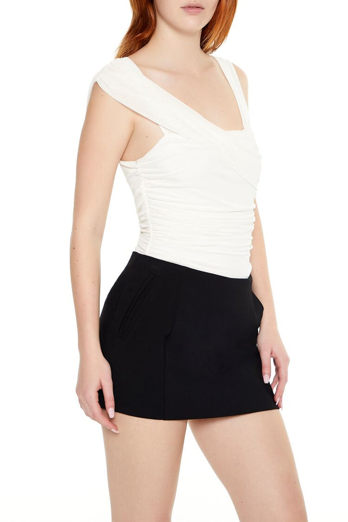 Asymmetrical Ruched Mesh Bodysuit