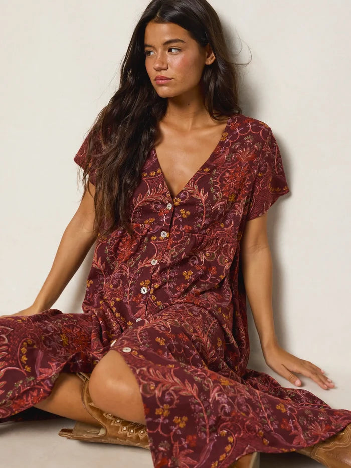 Avery Sweater Knit Midi Dress - Meadow Whimsy Mahogany-view 1