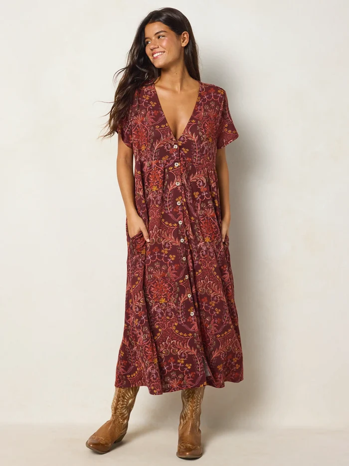 Avery Sweater Knit Midi Dress - Meadow Whimsy Mahogany-view 3