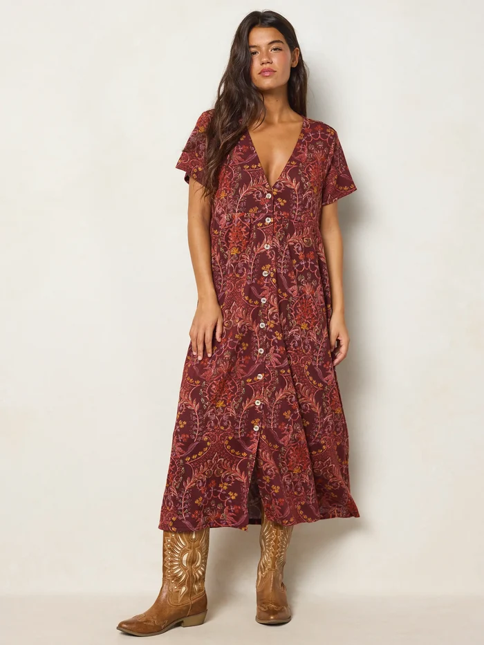 Avery Sweater Knit Midi Dress - Meadow Whimsy Mahogany-view 5