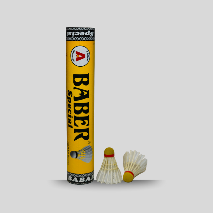 BABER SPECIAL FEATHER BADMINTON SHUTTLECOCK (PACK-12 WHITE)-(N0704)