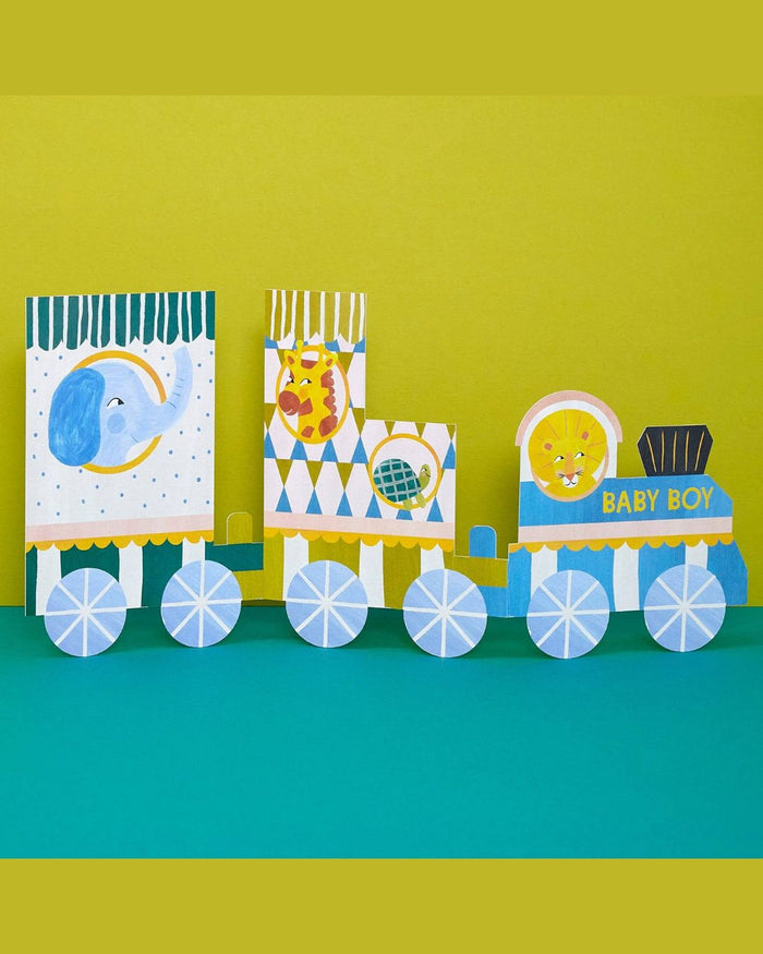 'Baby boy' 3-D Concertina Train Baby Card - Raspberry Blossom