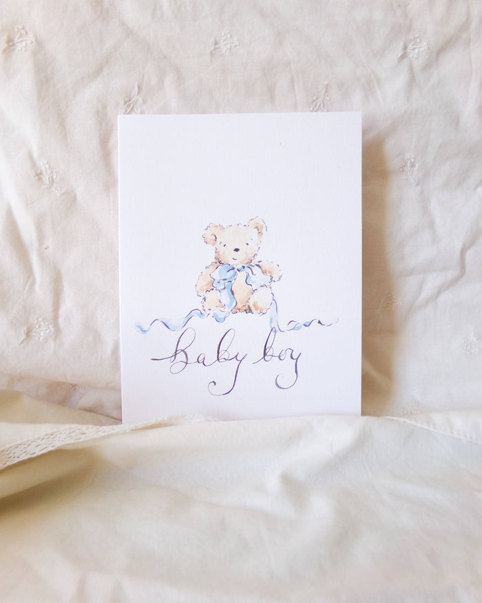 Baby Boy Teddy Bear Card – New Baby Congratulations Card - La La Lu