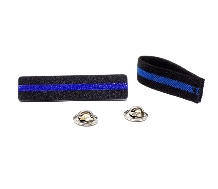 Badgeart Thin Blue Line Mourning Bands for cloth and embroidered insignia with military clutch