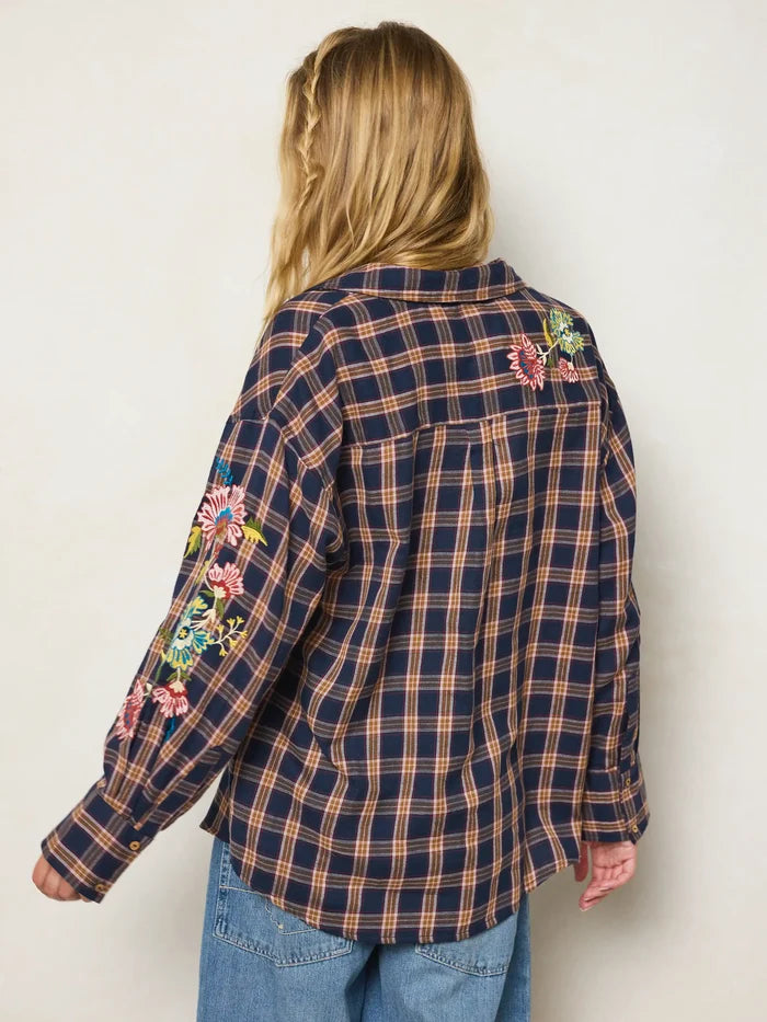 Barcelona Cotton Button Down - Navy Caramel Plaid-view 3