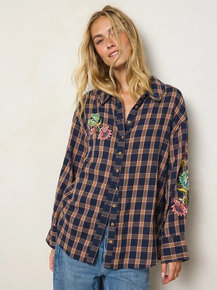 Barcelona Cotton Button Down - Navy Caramel Plaid-view 4