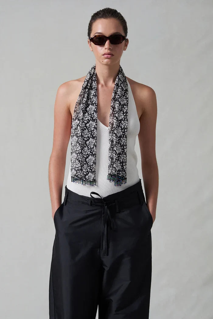 Beaded Silk Scarf Black Accessories Chan Luu