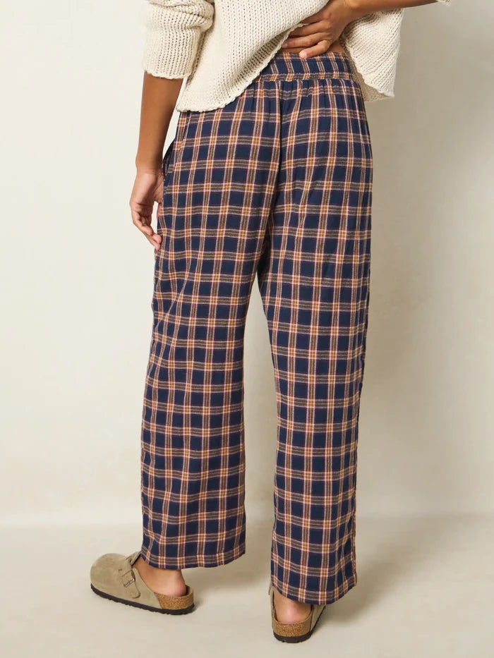 Beckett Embroidered Cotton Flannel Pants - Navy Caramel Plaid-view 4