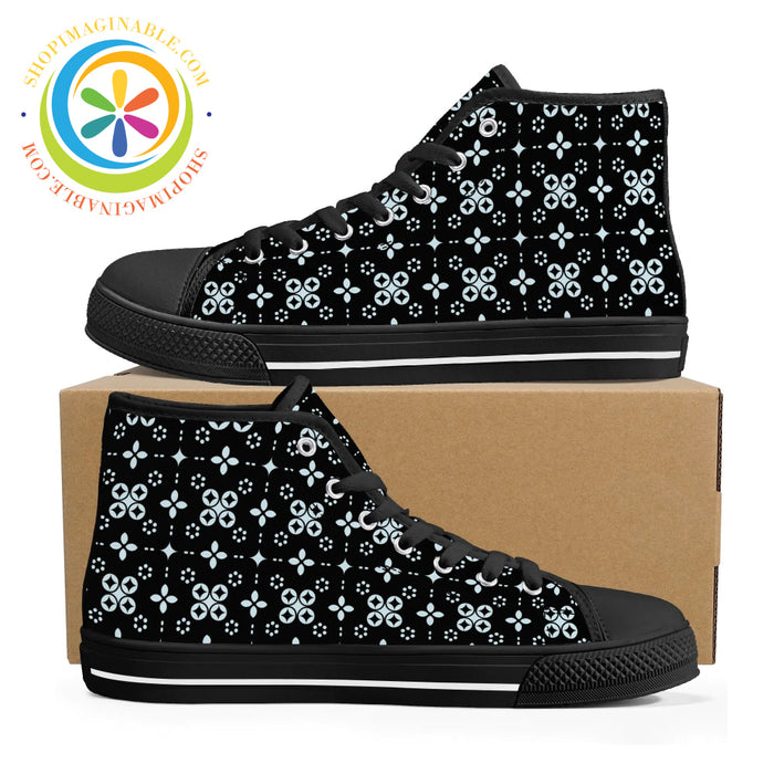 Black Batik Ladies High Top Canvas Shoes