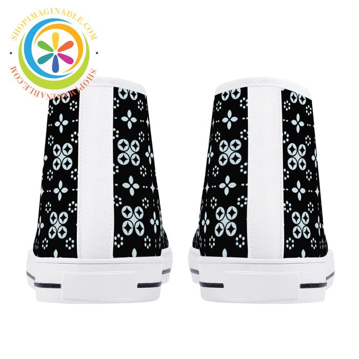 Black Batik Ladies High Top Canvas Shoes