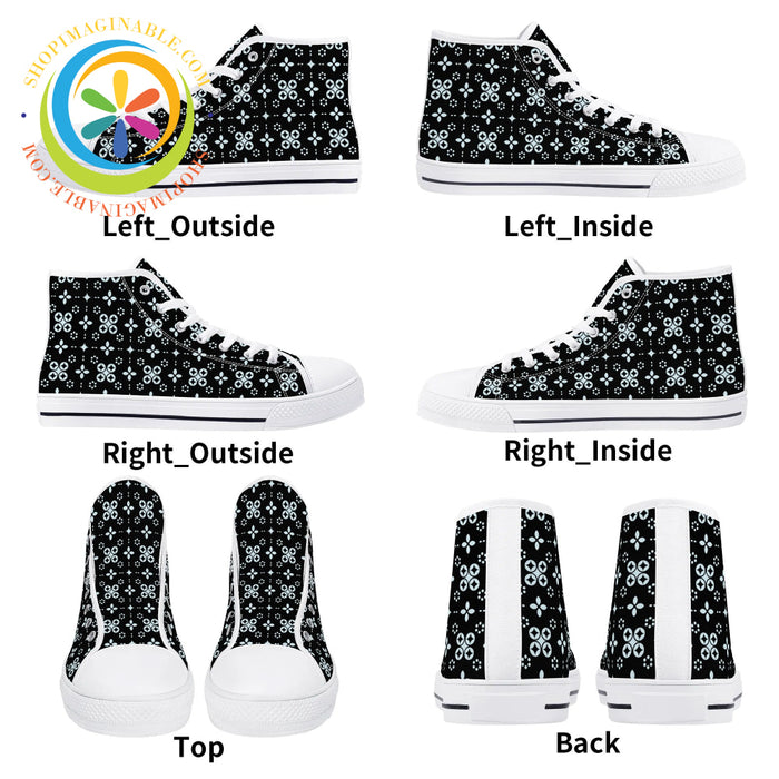 Black Batik Ladies High Top Canvas Shoes