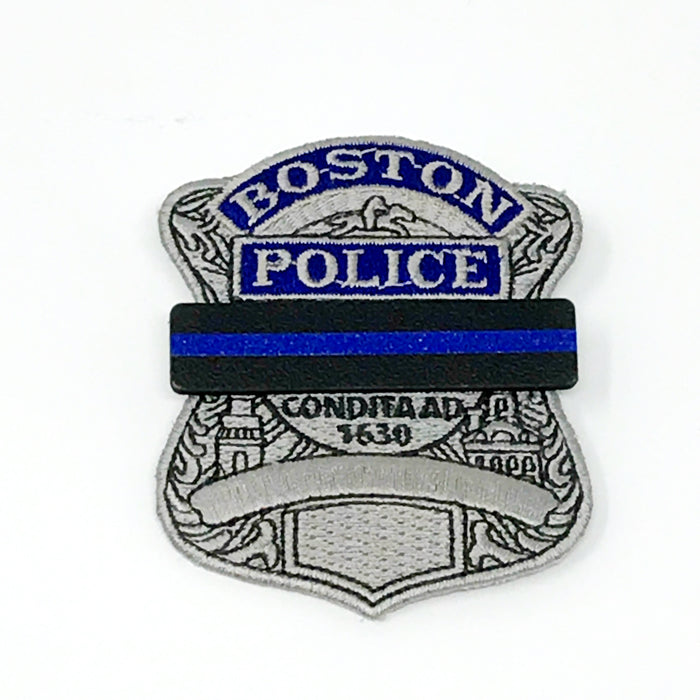 Badgeart Thin Blue Line Mourning Ban for cloth and embroidered insignia on Boston Police embroidered badge patch