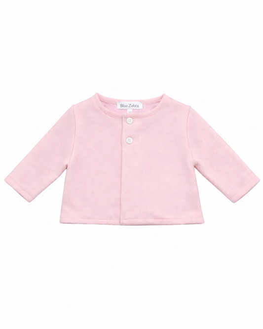 Pink baby cardigan on a white background