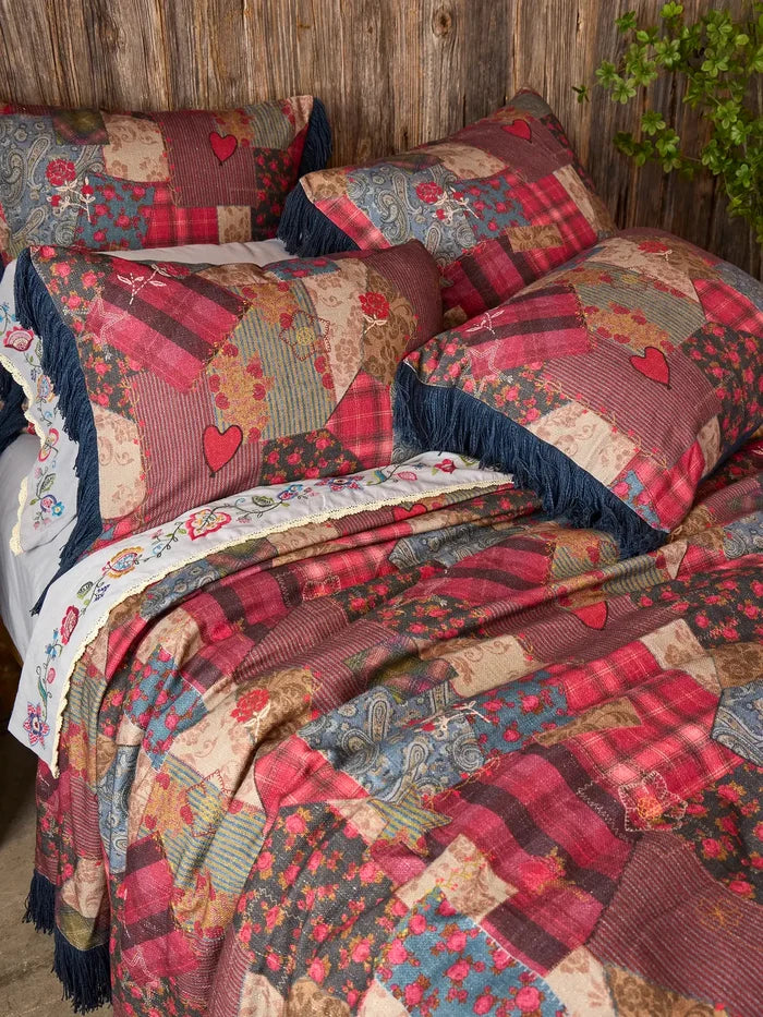 Boho Fringe Bedspread - Aspen Patchwork Burgundy-view 2