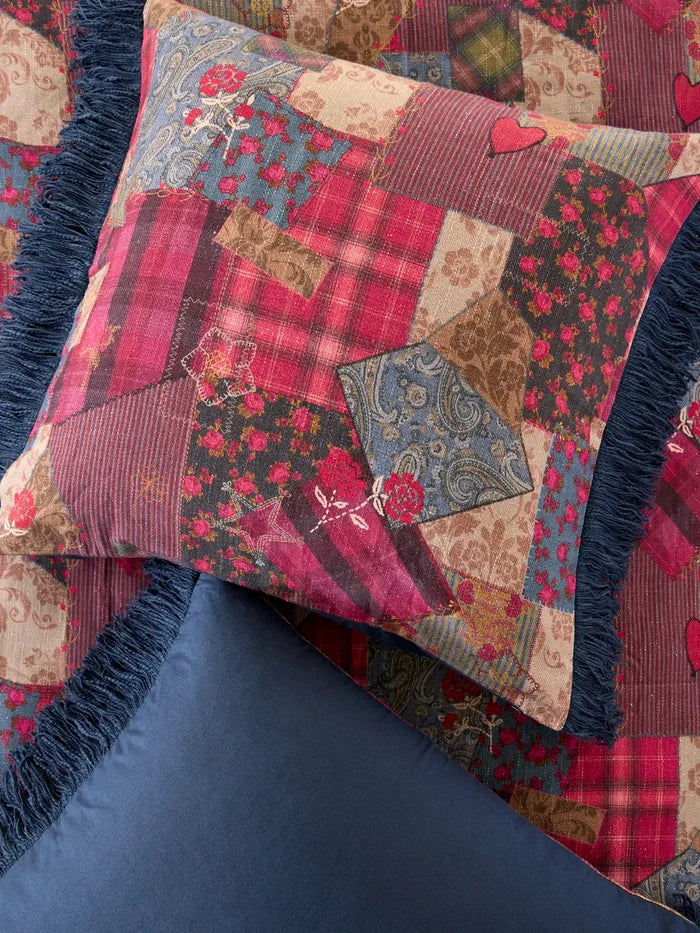 Boho Fringe Euro Sham - Aspen Patchwork Burgundy-view 1